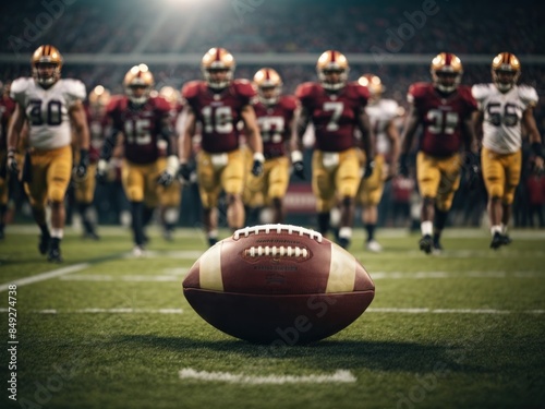 Close up of an american football on the field player 1