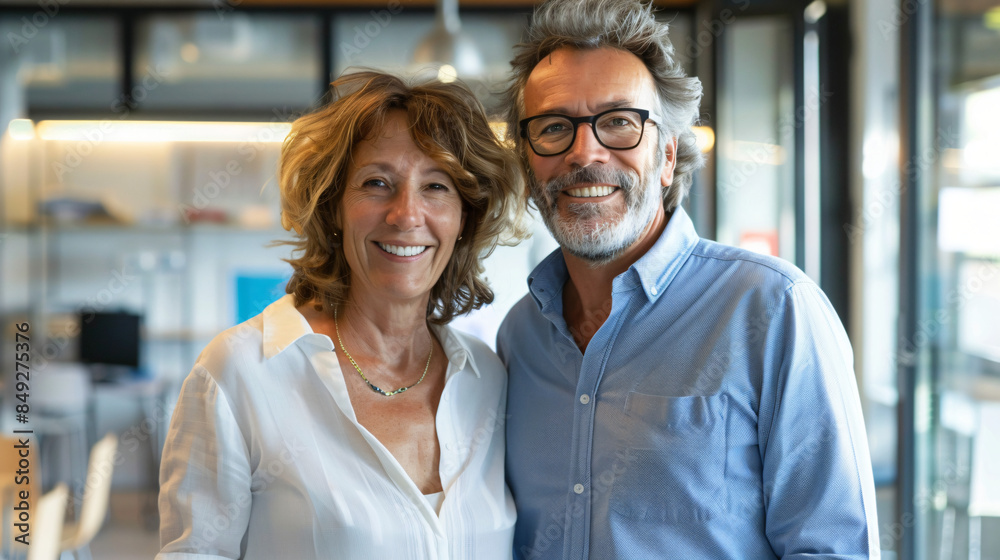 Happy middle-aged couple savoring a moment in a modern kitchen setting Happy middle-aged couple savoring a moment in a modern kitchen setting
