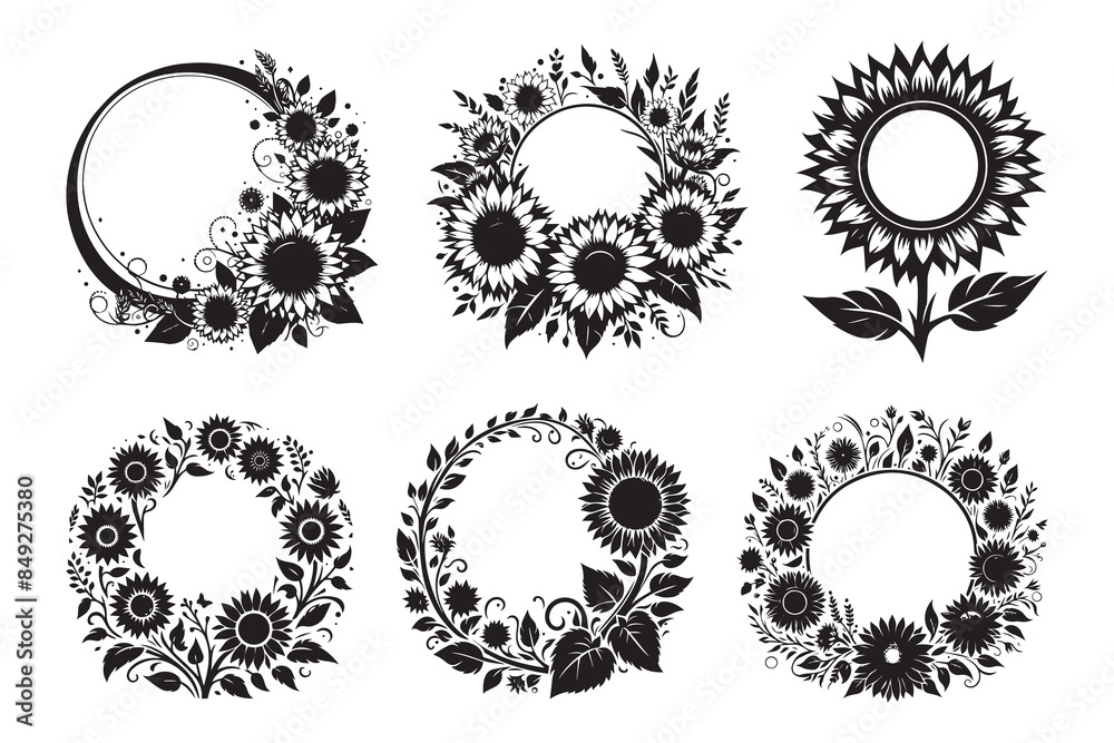 Set of sunflower frame silhouette vector illustration Set of sunflower frame silhouette vector illustration
