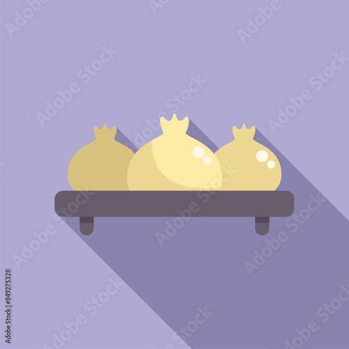 Georgian dumplings khinkali served on wooden shelf, flat design