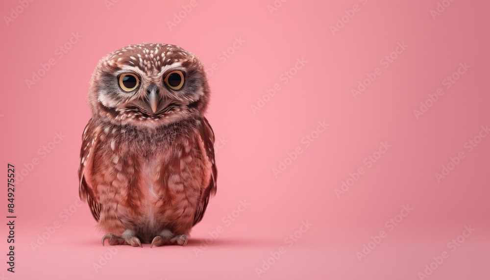 A cute Owl sitting on a solid pastel background with space above for text A cute Owl sitting on a solid pastel background with space above for text