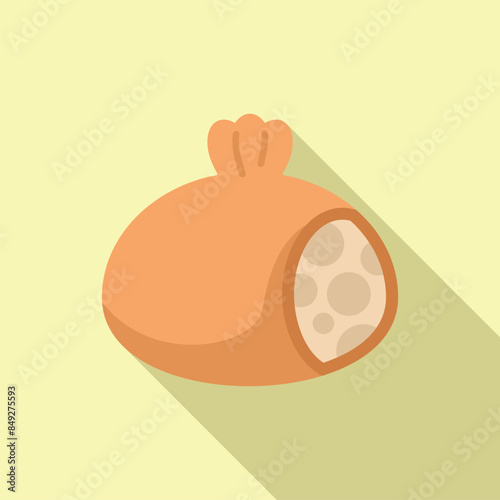 Single khinkali with meat filling showing, isolated on a yellow background with a long shadow