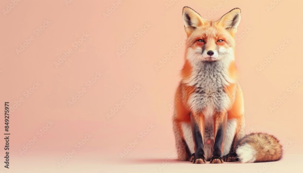 Obraz premium A cute Red Fox sitting on a solid pastel background with space above for text