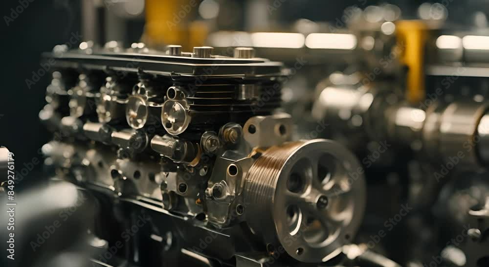 Strong and luxurious chrome car engine in workshop Strong and luxurious chrome car engine in workshop