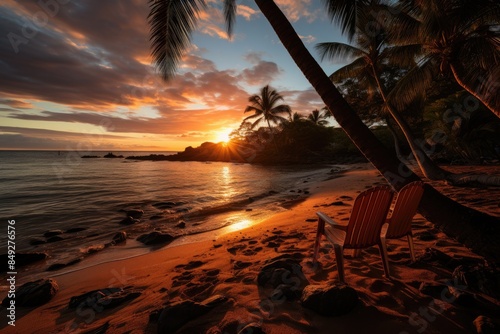 Palm Cove, Cairns luxurious resorts by the sea at sunset., generative IA photo