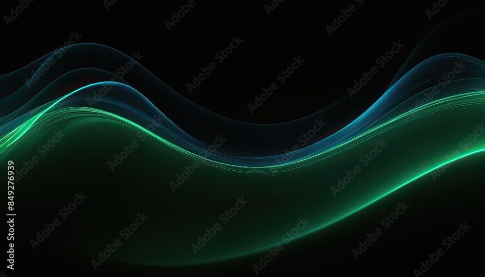 Fototapeta premium abstract vector wave lines flowing dynamic in blue green colors isolated on black background