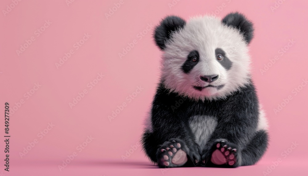 A cute Panda sitting on a solid pastel background with space above for text A cute Panda sitting on a solid pastel background with space above for text