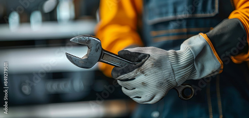 A skilled plumber holding a large wrench while fixing a complex plumbing system in a busy kitchen scene