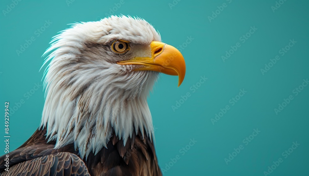 A cute Bald Eagle sitting on a solid pastel background with space above for text A cute Bald Eagle sitting on a solid pastel background with space above for text