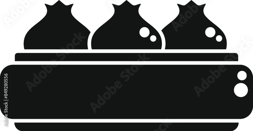 Simple silhouette style icon of a khinkali, a georgian dumpling, being cooked in a special pot