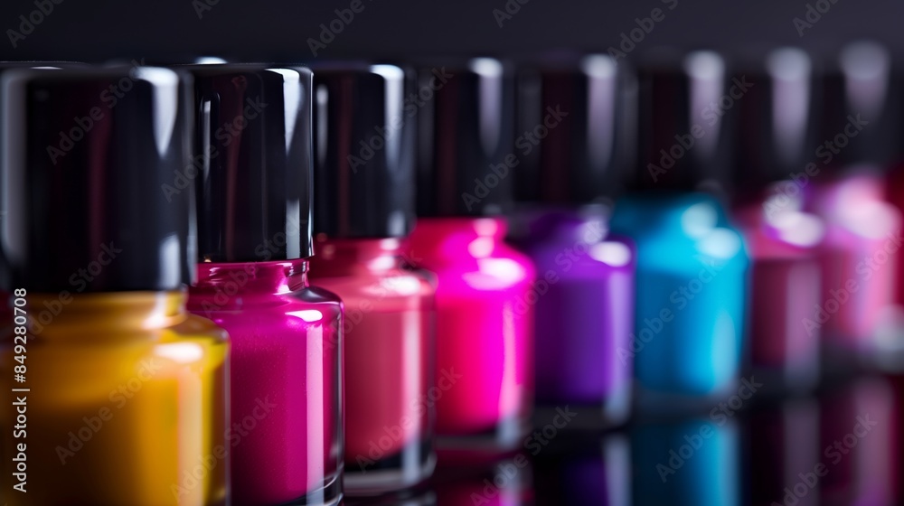 Row of Different Colored Nail Polish Bottles. Row of Different Colored Nail Polish Bottles.
