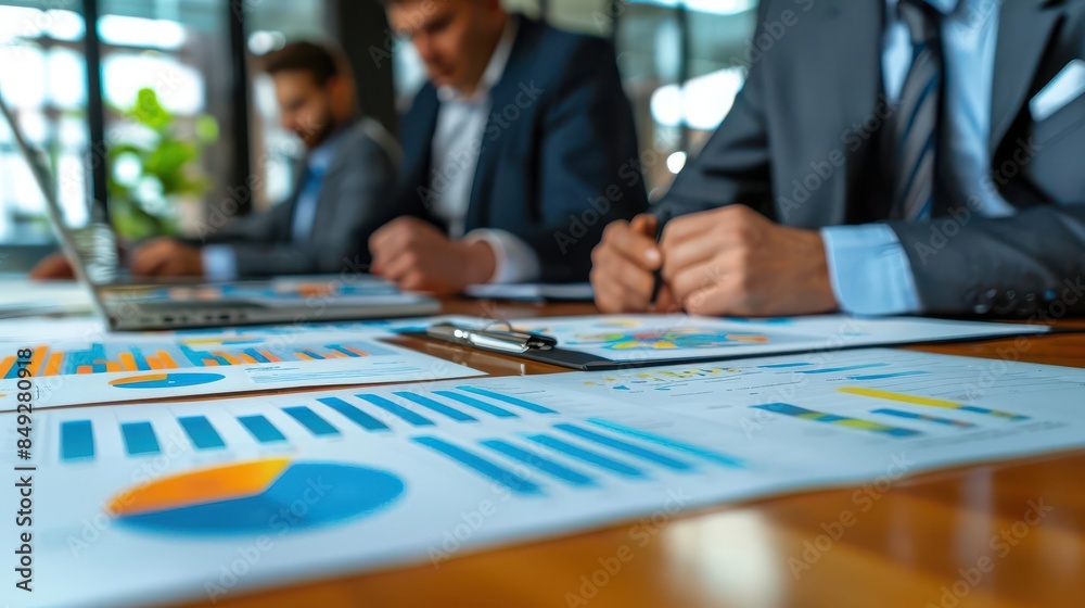 A business meeting with charts and graphs on the table A business meeting with charts and graphs on the table