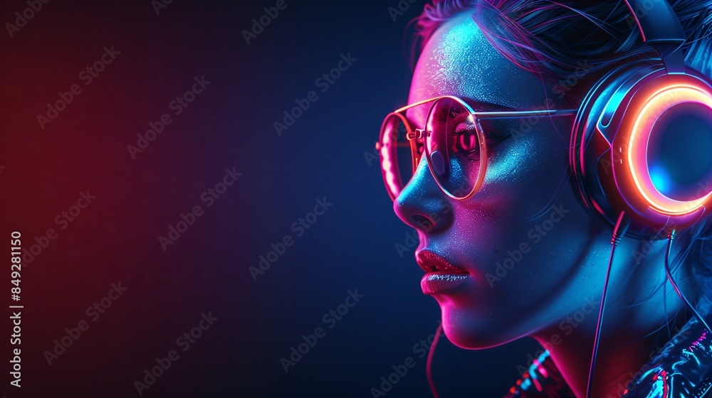 crazy rave girl dj with futuristic headphones crazy rave girl dj with futuristic headphones