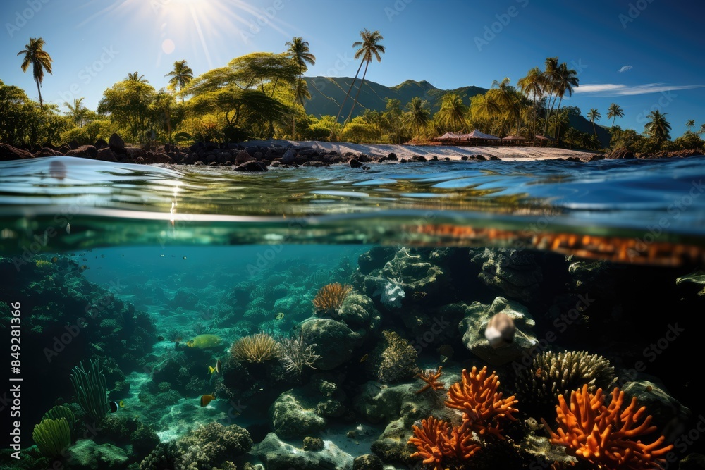 Sunset over coral reefs in Fiji., generative IA Sunset over coral reefs in Fiji., generative IA