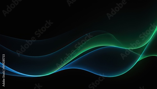 abstract vector wave lines flowing dynamic in blue green colors isolated on black background