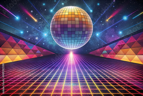  retro background featuring 1970s disco themes with glitter and bold geometric shapes