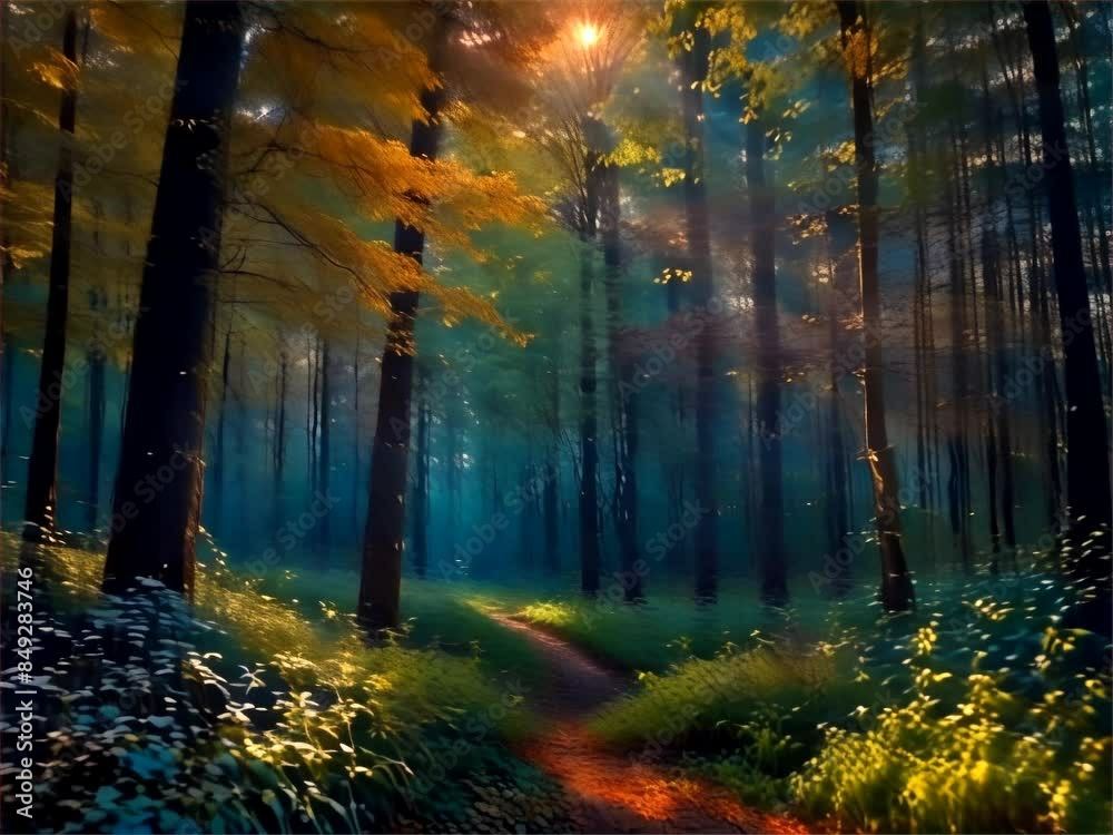 the sun shines through the trees in the forest the sun shines through the trees in the forest