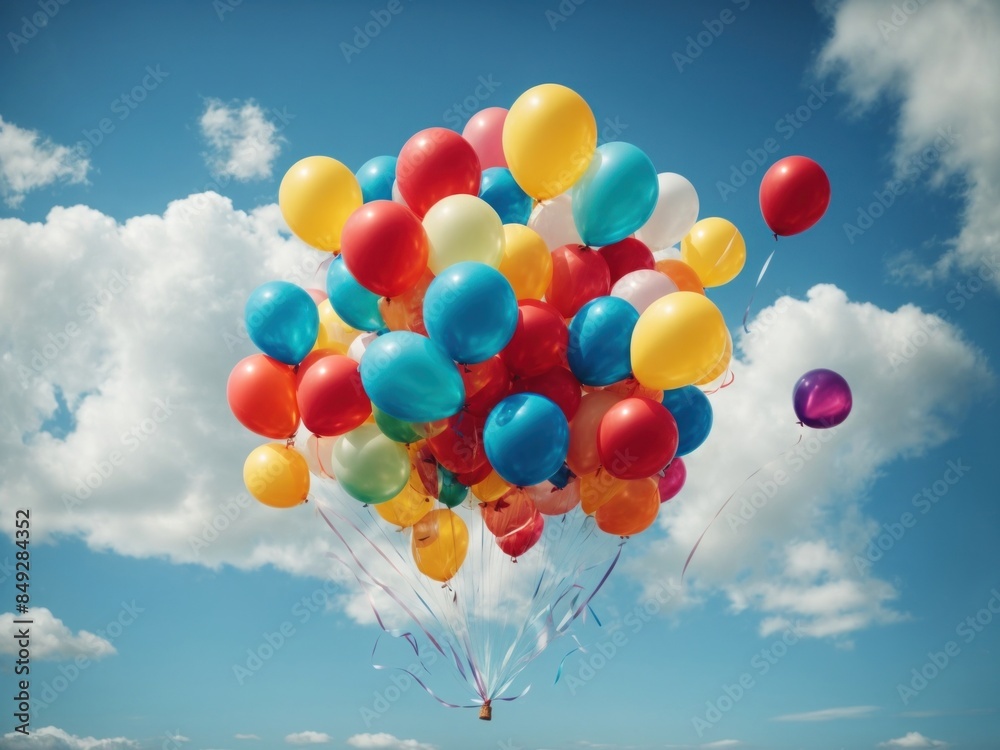 colorful balloons in blue sky and clouds colorful balloons in blue sky and clouds