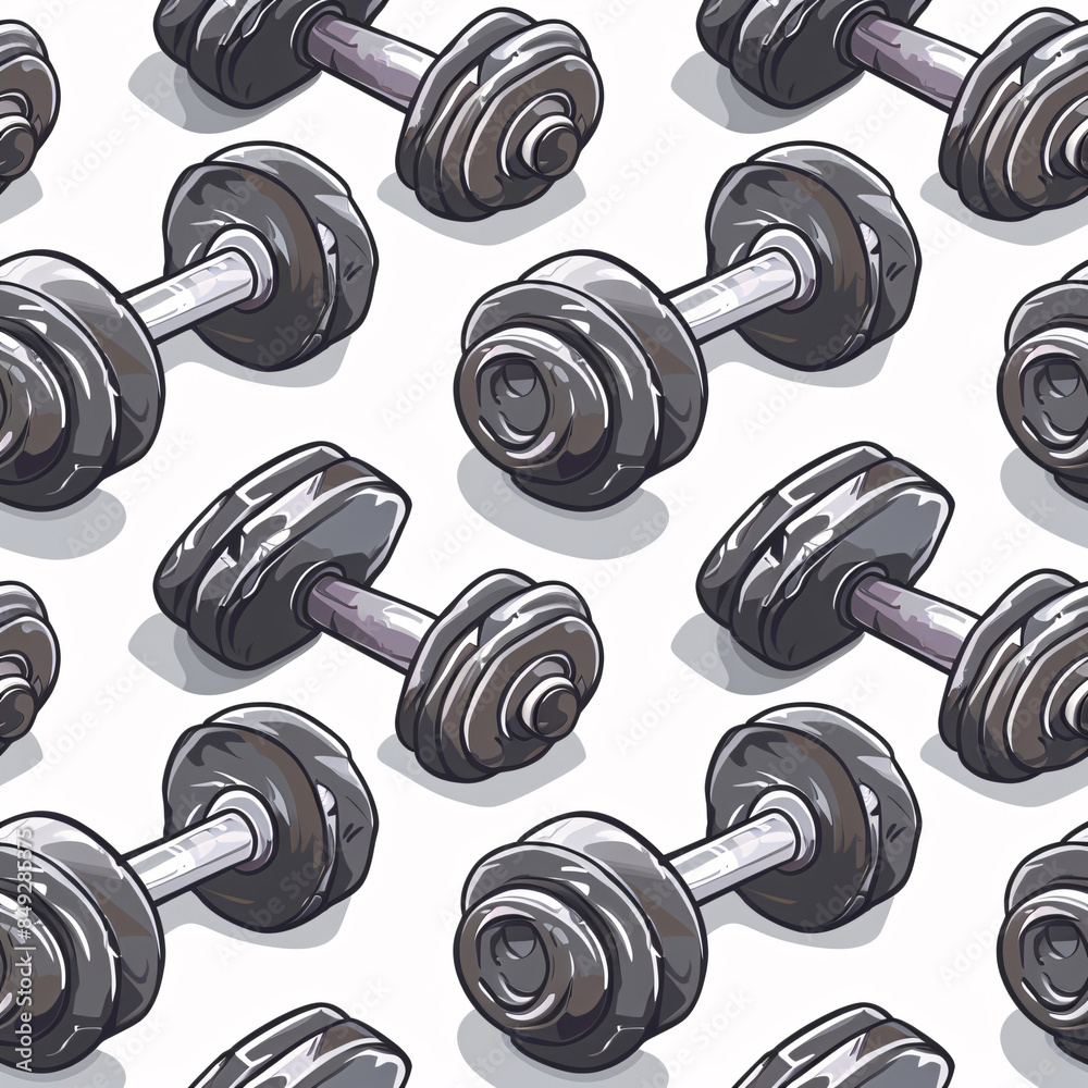 Seamless pattern of hand-drawn dumbbells, perfect for fitness-themed designs and backgrounds.