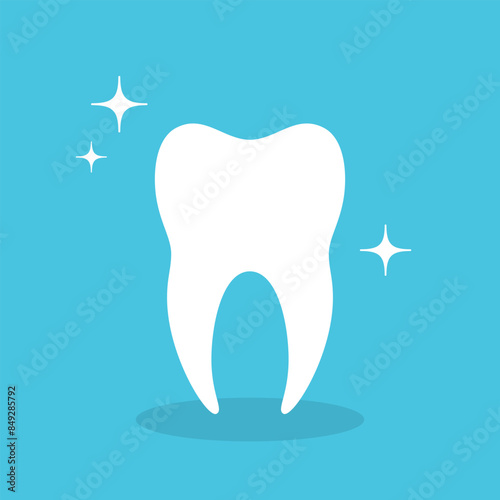 Clean tooth logo or icon. White molar on blue background.