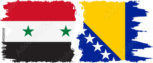 Bosnia and Herzegovina and Syria grunge flags connection vector