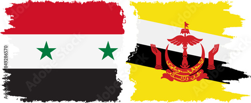 Brunei and Syria grunge flags connection vector