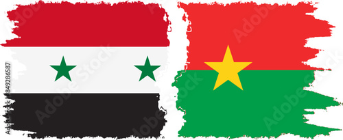 Burkina Faso and Syria grunge flags connection vector