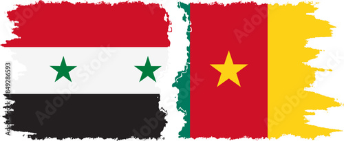 Cameroon and Syria grunge flags connection vector
