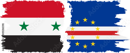 Cape Verde and Syria grunge flags connection vector