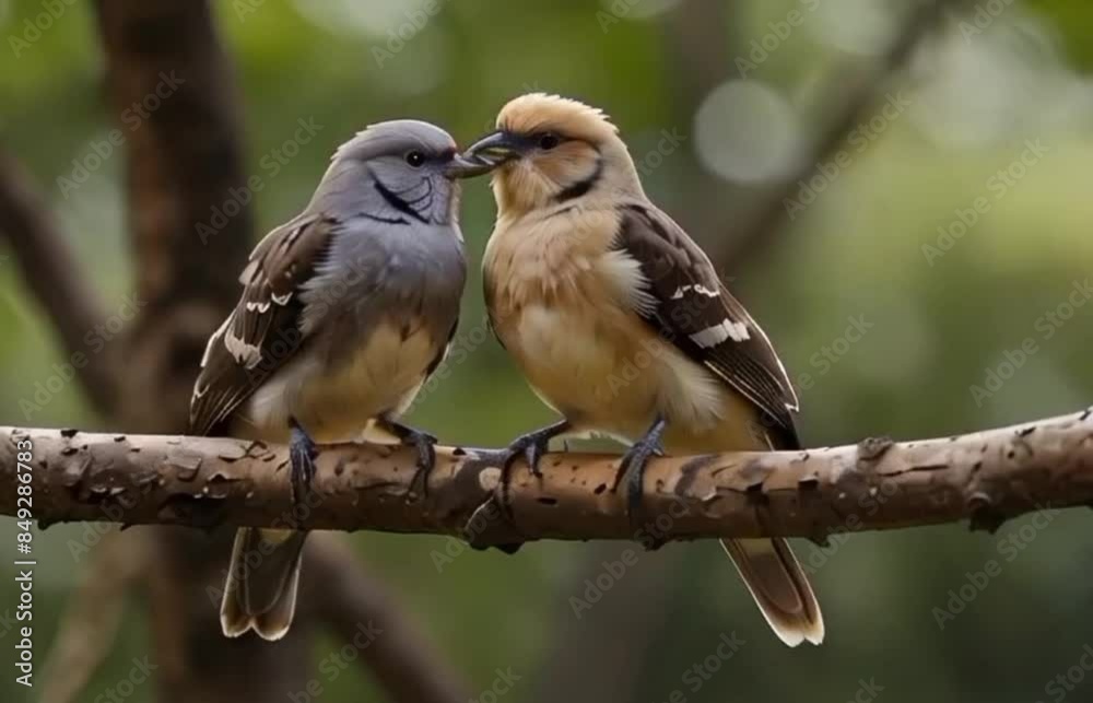 Two small birds perched side by side, 4k seamless looping video animation Two small birds perched side by side, 4k seamless looping video animation