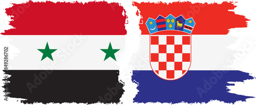 Croatia and Syria grunge flags connection vector