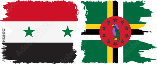 Dominica and Syria grunge flags connection vector