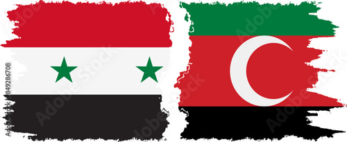 Darfur and Syria grunge flags connection vector