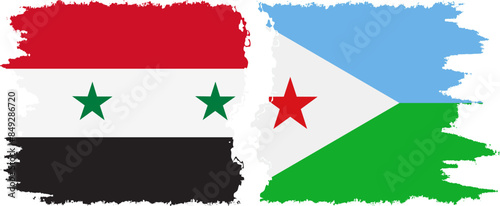 Djibouti and Syria grunge flags connection vector