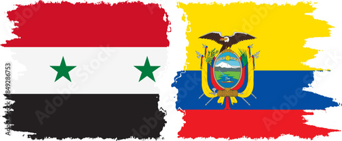 Ecuador and Syria grunge flags connection vector