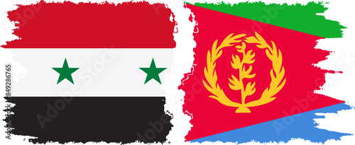 Eritrea and Syria grunge flags connection vector