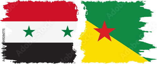 French Guiana and Syria grunge flags connection vector