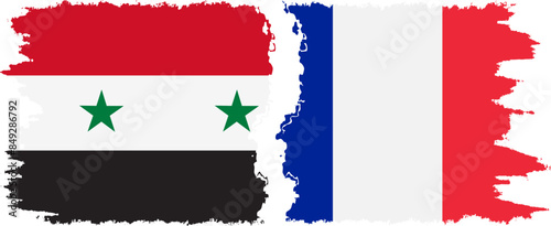 France and Syria grunge flags connection vector