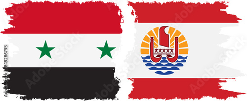 French Polynesia and Syria grunge flags connection vector