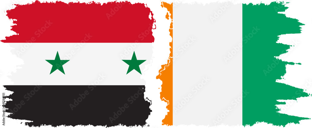 Obraz premium Ivory Coast and Syria grunge flags connection vector