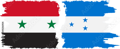 Honduras and Syria grunge flags connection vector