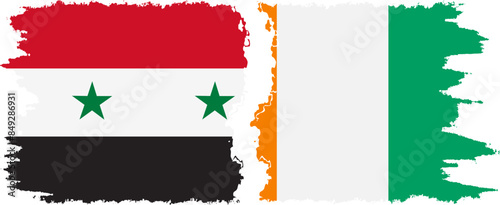 Ivory Coast and Syria grunge flags connection vector