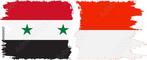 Indonesia and Syria grunge flags connection vector