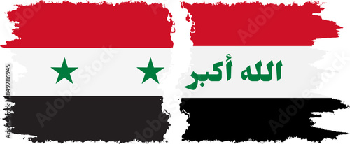 Iraq and Syria grunge flags connection vector