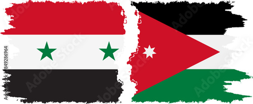 Jordan and Syria grunge flags connection vector