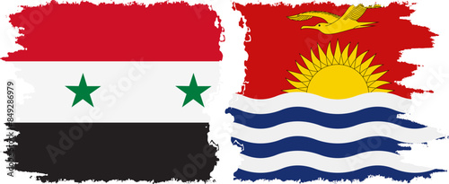 Kiribati and Syria grunge flags connection vector