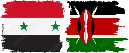 Kenya and Syria grunge flags connection vector