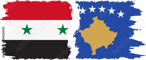 Kosovo and Syria grunge flags connection vector