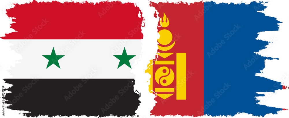 Obraz premium Mongolia and Syria grunge flags connection vector