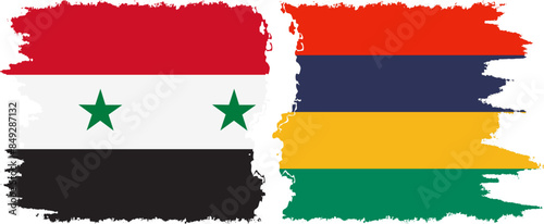 Mauritius and Syria grunge flags connection vector